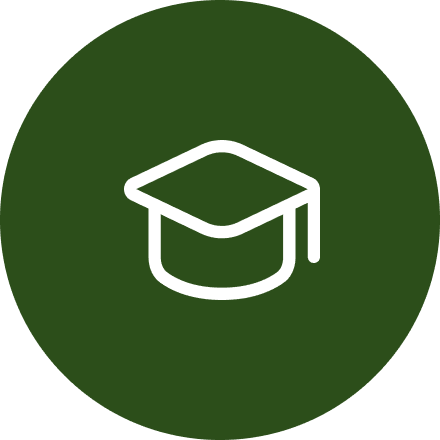Graduation cap icon on green background.