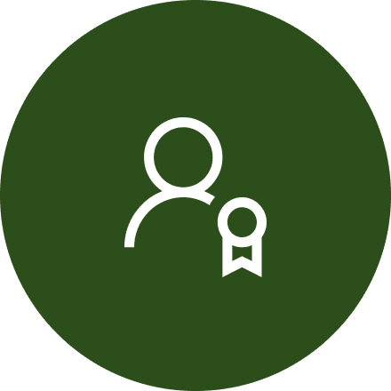 Person icon with badge on green background.