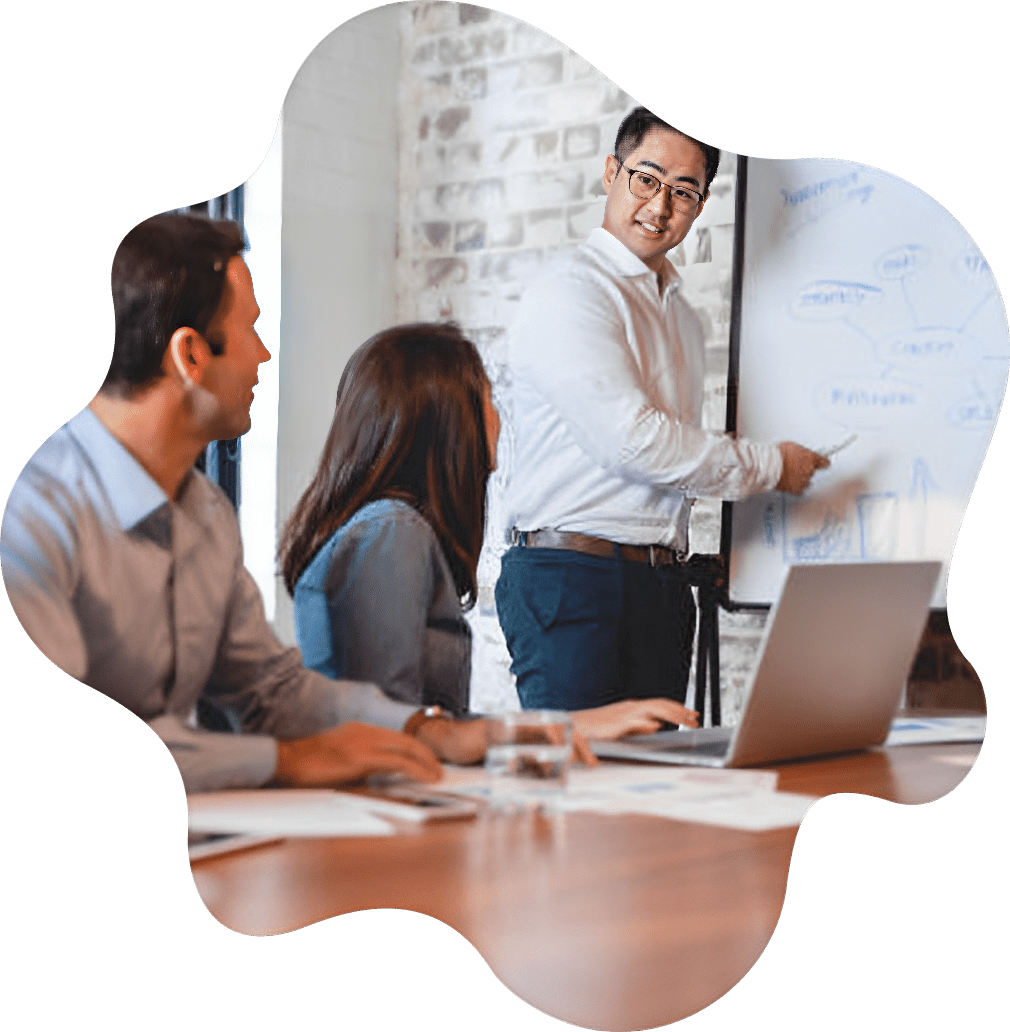 Business meeting with presentation and discussion.